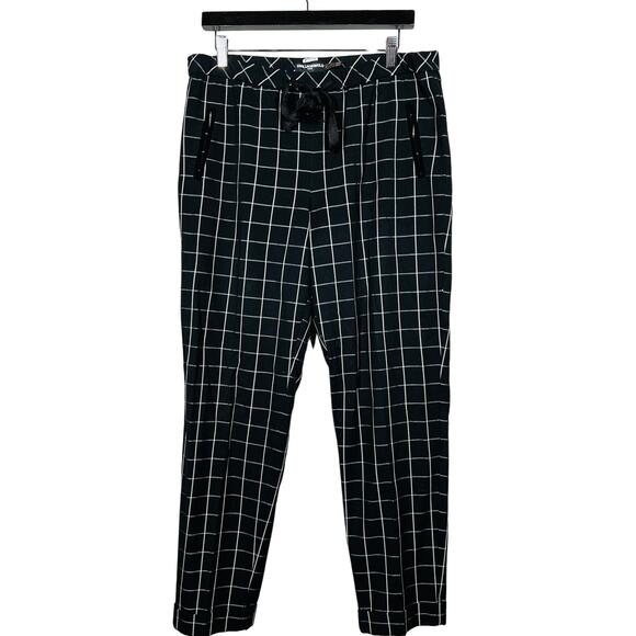 Karl Lagerfeld Plaid Trouser Elastic Drawstring Waist Black Checker - 8 - Picture 2 of 4